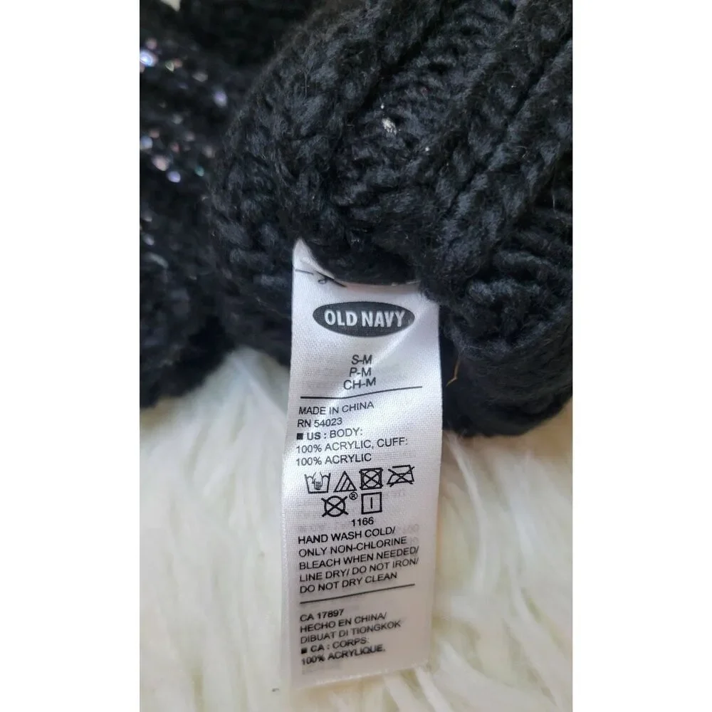 Old Navy Black Glitter Button Back Open Finger Mittens Acrylic Knit Child S-M Yo